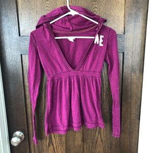 American Eagle Y2k babydoll deep v neck hoodie - XS